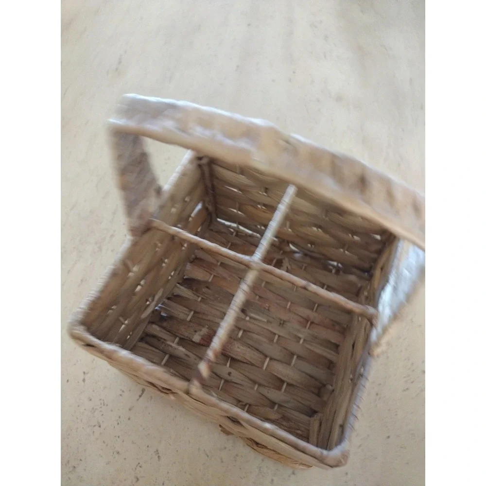 Utensil‎ Flatware Caddy Divided Basket Organizer Handmade Wicker Rattan